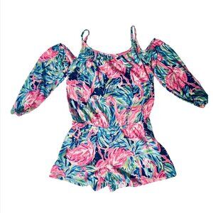 Lilly Pulitzer Girls kids Large L 8-10 Kinley Flamenco Beach shorts romper